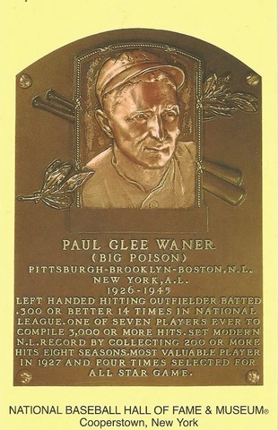Postcard Paul Glee Waner Pittsburgh Pirates Hall of Fame HOF Cooperstown MINT Cover