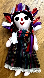 Mexican Folk Art Vintage Doll Rag Handmade Cloth 12" - Picture 1 of 5