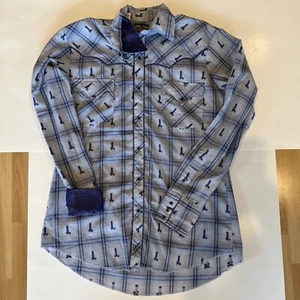 Vintage Herren Tem Tex Pearl Snap Shirt Blue Pearl Snaps & Blue Trim 16/35 Rare! - Bild 1 von 13