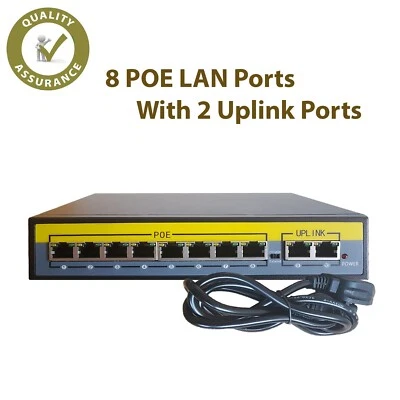 8 Channel PoE Switch Ethernet 10/100 Mbps Network 10 PORT Hub For CCTV IP NVR - Image 1 of 4