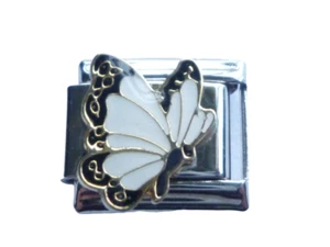 WHITE BIRTHSTONE BUTTERFLY LINK ITALIAN CHARM fits all 9mm Italian bracelet BA12 - Picture 1 of 7