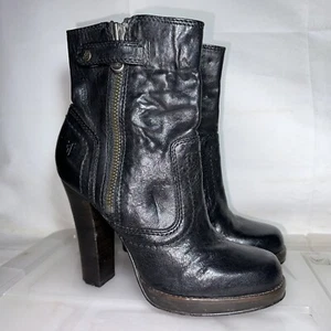 FRYE Donna Snap Black Leather Ankle Boots Heels Size 9 #35356 - Picture 1 of 14