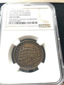 1838  LC-10A3  NGC Graded**AU-55** Lower Canada Half Penny Token - Picture 1 of 11