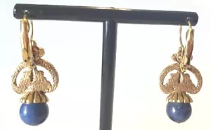 Vintage blaue Lapis Piriert Hängelohrringe. Keine Markierungen goldfarbenes einzigartiges Design - Bild 1 von 8