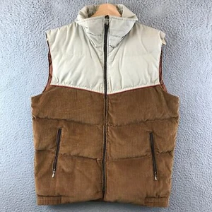 Vintage 80s Field And Stream Puffer Vest Sz M Goose Down Beige Corduroy USA - Picture 1 of 10