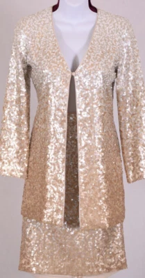 ST.JOHN Women's Gold Silver Sequins Throughout Shimmer Ombre Jacket Skirt Sz 0-2 - Image 1 of 4