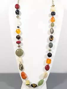 Chicos Boho Western Orange Red Chunky Beaded Long Layering Necklace 44 in - Picture 1 of 13