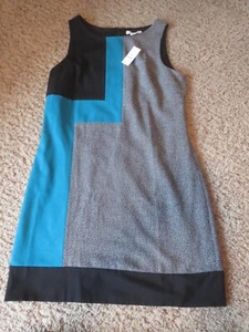 Neu mit Etikett White House Black Market schwarz türkis geometrisches Kleid Größe 14 - Bild 1 von 5