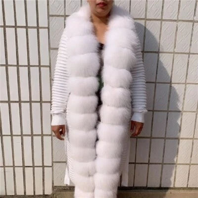 Natural Fur Coat Knitted Sweater Striped Placket Fur Warm Knitted Coat Real Fur - Image 1 of 4