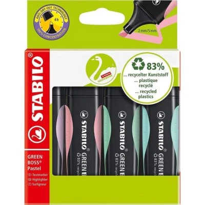 Umweltfreundlicher Textmarker - STABILO GREEN BOSS Pastel - 4er Pack - Hauch von - Bild 1 von 3