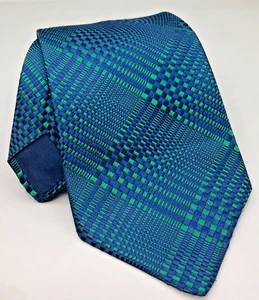 Charvet Place Vendome Mens Tie Navy Blue Green Plaid Stripe 100% Silk 57" x 3.5" - Picture 1 of 12