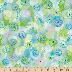 Tela de algodón Awakening Blue Green Circles venta 5741 tela PMU por media yarda - Imagen 1 de 2