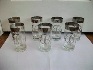 Vintage Platin "B" Monogramm 12 Unzen Trinkgläser 7er Set - Bild 1 von 5