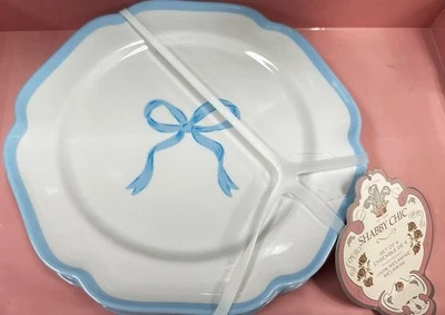 Rachel Ashwell Shabby Chic Melamine White Blue Bows 8” SIDE Plates - Image 1 of 4