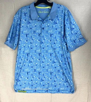 Camisa polo de golf Robert Graham para hombre XL azul copas de cóctel bebidas bar estampado Foto 1 de 4