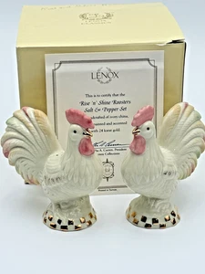 Vintage Lenox 24K gold Rise and Shine Rooster COA salt and pepper shakers - Picture 1 of 14