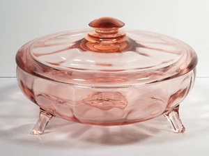 Vintage Pink Depression Glass Glass Candy Dish With Lid 3 Footed - Picture 1 of 14