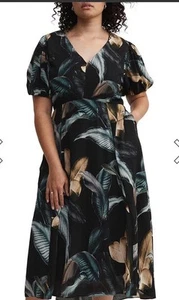 Witchery Dress Midi Maxi Ink Leaf Print Dress 14 - Picture 1 of 4