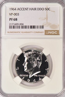 1964 ACCENT HAIR Kennedy Half Dollar Proof DDO VP-003 NGC PF 68 PR68 Coin 50C - Image 1 of 2