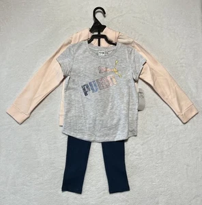 Puma 3 Piece Set Girls 6 Cloud Pink Hoodie Shirt Leggings Athletic Outfit NWT - Picture 1 of 9