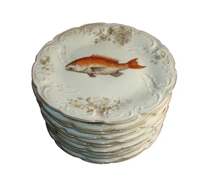 Set of 11 Antique L Straus and Sons LS&S Carlsbad Austria Porcelain Fish Plates - Picture 1 of 17