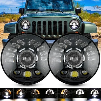 Par de faros LED redondos de 7 pulgadas para Jeep Wrangler JK CJ LJ TJ Halo Angel Eyes Foto 1 de 4