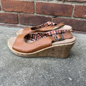 Crocs A-Leigh Leather Cork Slingback Wedge Sandals Women's 10 Brown - Picture 1 of 7