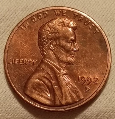 Lincoln Penny 1992 D. Grandes errores DDO/DDR, variedad cerrada 'AM'. Foto 1 de 2