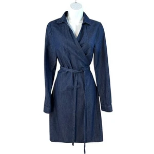 Old Navy Wrap Dress Blue Denim Chambray Small Tall ST Long Sleeve Belted New $49 - Picture 1 of 16