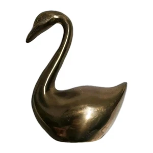 Vintage Brass Swan Figure 4.5” Miniature Paperweight MCM Bird Sleek - Picture 1 of 7