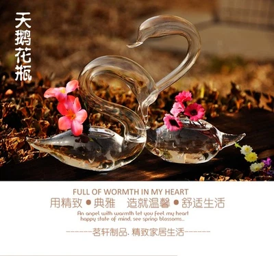 1 Pair Swan Shape Vase Clear Table Glass Terrarium Plant Flower Holder Decor - image 1 of 4