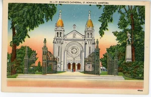 Alte Postkarte St. Bonifatius Manitoba Kanada Kathedrale Leinen geteilt unbesendet - Bild 1 von 2