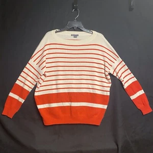 Suéter Pullover Vince 100% Cachemira Para Mujer Pequeño Rojo Blanco Rayas Agujero - Imagen 1 de 11