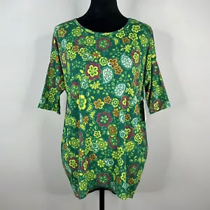 LulaRoe Irma Womens Oversized Tee Size XS Green Multicolored Floral Print New - Picture 1 of 11