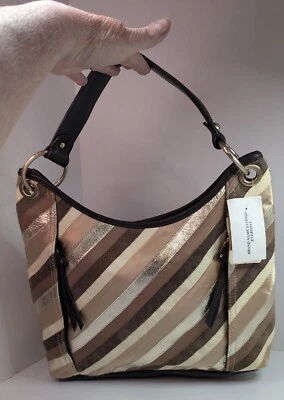 Liz Claiborne NWT Astor Place Leather Tote Style Shoulder Bag Stripes *NOTE - Image 1 of 4