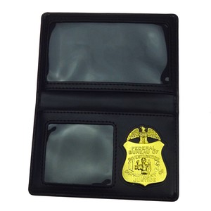 Leather Wallet Driving License ID Card Holder Wallet Case FBI Metal Badge Stamp