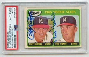 PHIL NIEKRO & CLAY CARROLL Signed 1965 Topps #461 RC Braves HOF PSA/DNA Encapsul - Picture 1 of 1