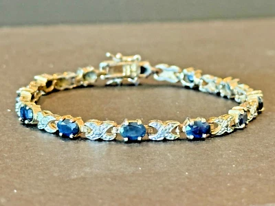 Pulseira de tênis vintage embelezada com imitação de pedras azuis safira - Imagem 1 de 4