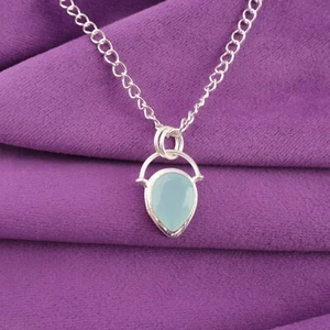 Pendientes de plata esterlina natural aguamarina calcedonia bisel colgante esposa joyería - Imagen 1 de 6