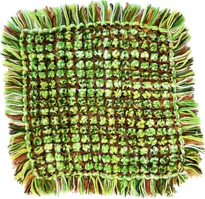 MCM Pom Pom End Table/Seat Cover Hand Woven On Love And Money Loom Green Yellow - Picture 1 of 6