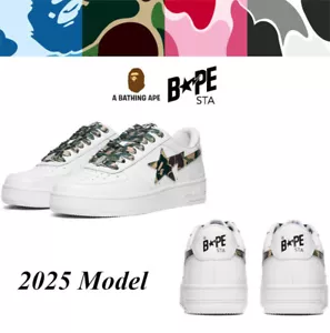 A Bathing Ape Men's Low-Top Sneakers 2025 ABC CAMO Pattern BAPE STA Motif Green - Picture 1 of 7
