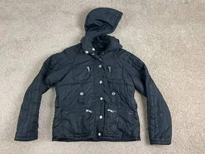 Dollhouse Basic Jacket Womens Medium Lined Hooded Full Zip Snap Pockets Black - Picture 1 of 18
