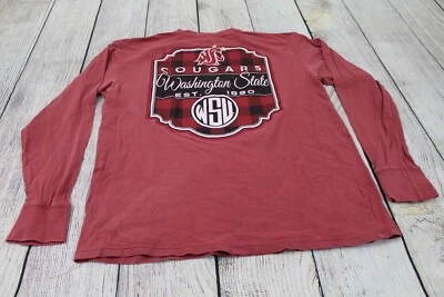 Camiseta Pressbox WSU Washington State Cougars Roja Manga Larga Logotipo a Cuadros Mediana Foto 1 de 4