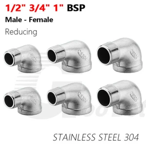 Stainless Steel Reducing 90° Elbow 1/2" 3/4" 1" BSP Male-Female Thread Fittings - Picture 1 of 12