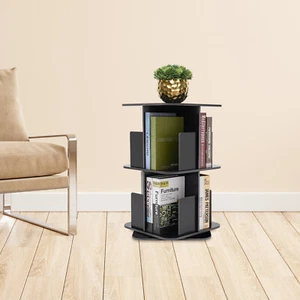 360° Rotating Bookshelf, 2 Tier Standing Bookcase, Small Corner Bookcase NEW - Picture 1 of 16