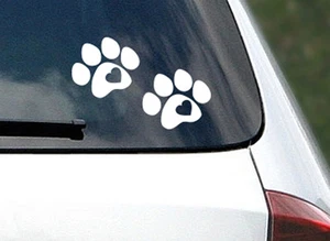 2 x Paw Print I Love Dog Cat Animal Pet Car Boat Laptop Decal Vinyl Sticker - Picture 1 of 2