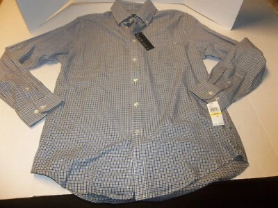 NWT Mens Size M Van Heusen Blue/Black/White Plaid Button Down Dress Shirt - Image 1 of 4