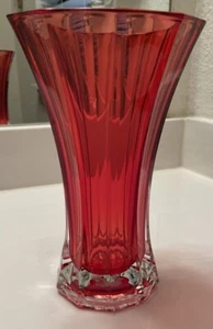 Vaso scanalato mirtillo vintage 8 pollici anni 70 base trasparente lati pannelli - Foto 1 di 4