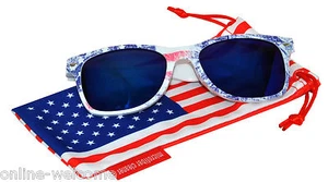 US American Flag Ice Frame Blue Mirror Retro Sunglasses US patriotic 4th of July - Picture 1 of 1