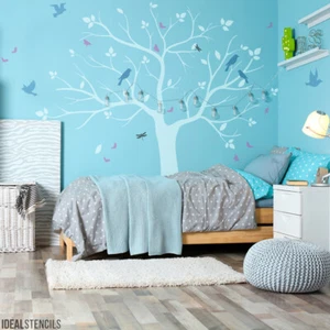 Nursery Tree Wall Stencil tree with birds Kids nursery bedroom Mural stencil - Picture 1 of 7